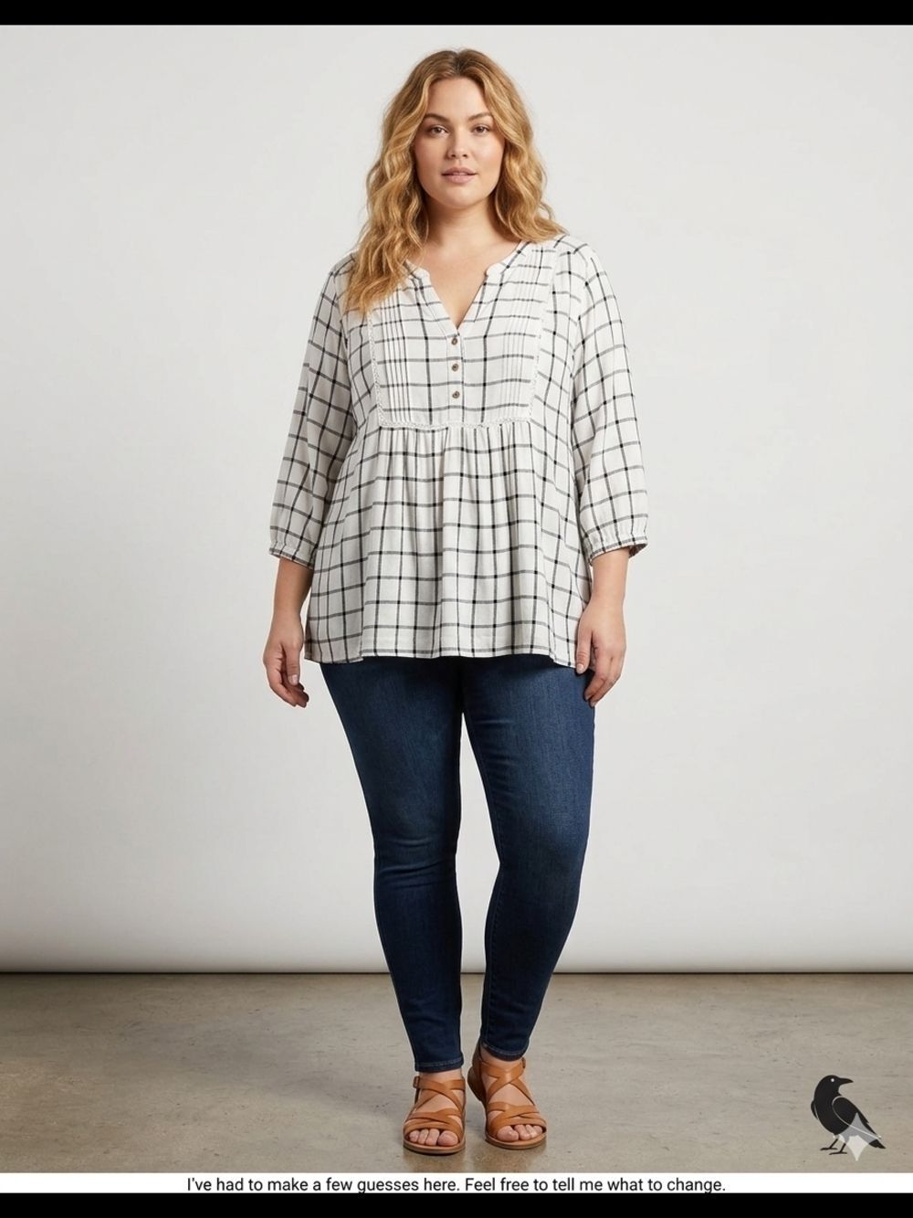 Wrangler White and Black Windowpane Peasant Tunic
